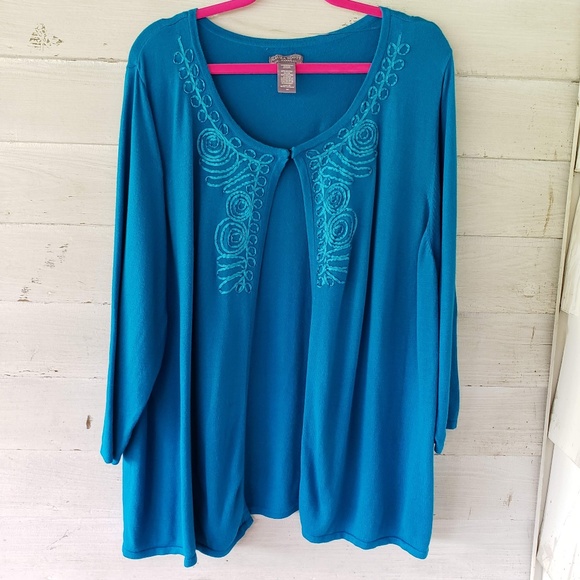 Laura Scott Sweaters - Blue Laura Scott Open Sweater with ribbon accents